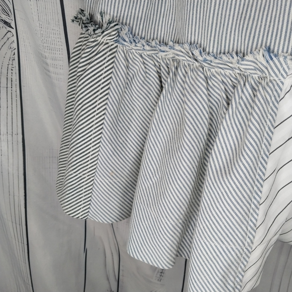 Mur Mur Sleeveless Boho V-Neck Striped 100% Cotton Ruffled Coastal Dress - Picture 6 of 14